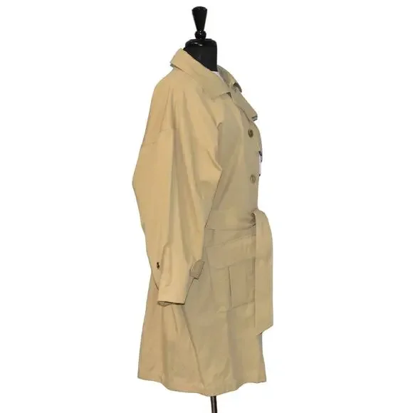 E0 NWT ERIKA CAVALLINI Cotton Linen Blend Self Belted Long Trench Coat Size 44 - Picture 4 of 10